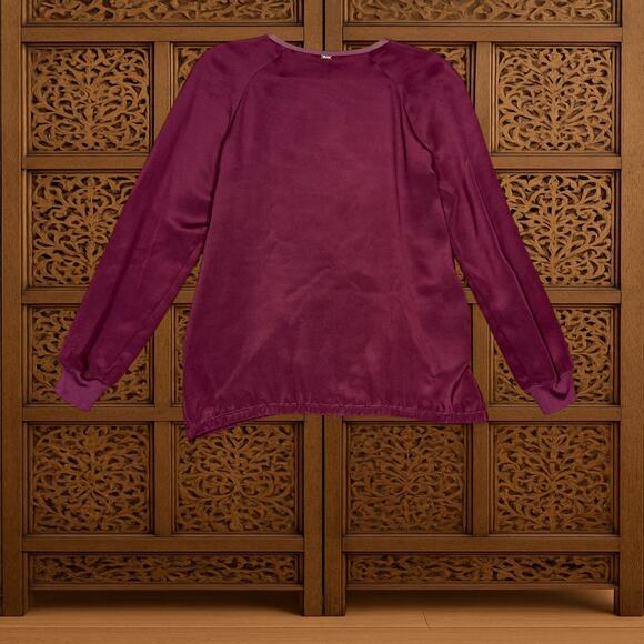 St. John Burgundy Silk Bomber Jacket Size Small (P) - Picture 3 of 7